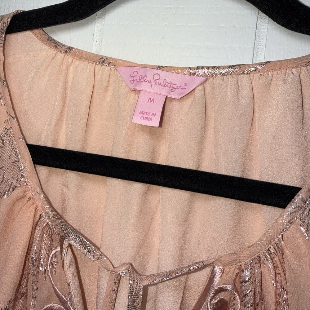 Lilly Pulitzer Women’s Marlyse Silk Dress Sandstone Metallic Palm Tree Size M - Picture 5 of 6